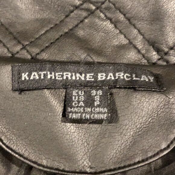 Katherine Barclay Faux Leather Coat Small Black Puffer Stretch Funnel Neck - Picture 5 of 14